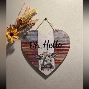 Heart-Shaped Rustic Wall Decor with Cow Design